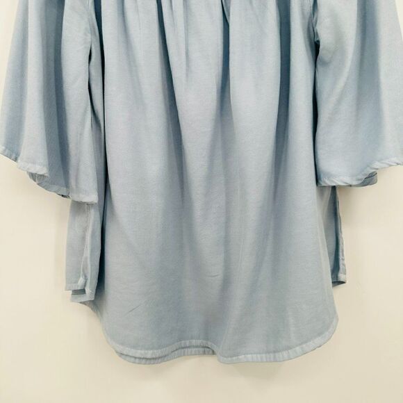 Billabong Size Small Blue Off the Shoulder Boho Open Sleeve Blouse Top - Picture 3 of 9
